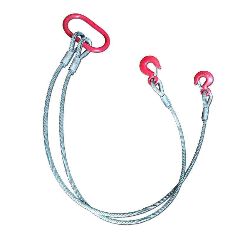 BORUI Wire Rope Sling Two Leg1/2Inch X 5 Ft Wire Rope 4410lbVertical Rated Capacity Heavy Duty Rope 2 Leg with Sling Hooks Heavy Duty Rigging Cable for Lifting and Towing 【 Two Leg-2ton】 - Image 1